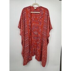 Romantic Gypsy Kimono Duster Cover Up Boho Red Floral Sz S Oversized Festival